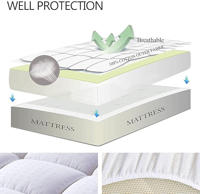 EASELAND Full Size Mattress Pad Pillow Top Mattress Cover Quilted Fitted Mattress Protector Cotton 8-21" Deep Pocket Cooling Topper (54x75 Inches, White)