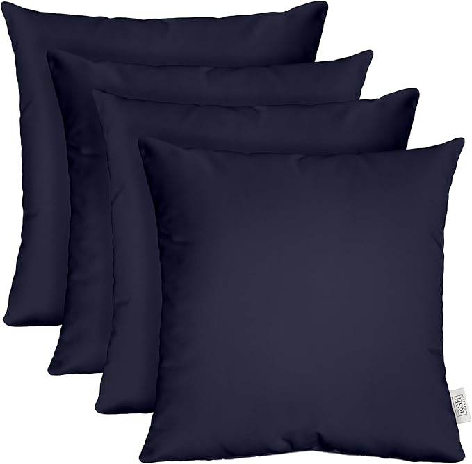 RSH DECOR: Sunbrella Square Throw Pillows Set of 4 | 20" x 20" | Water and Fade-Resistant Performance Fabric | Outdoor Pillow Covers with Down-Alternative Inserts | Canvas Navy Blue
