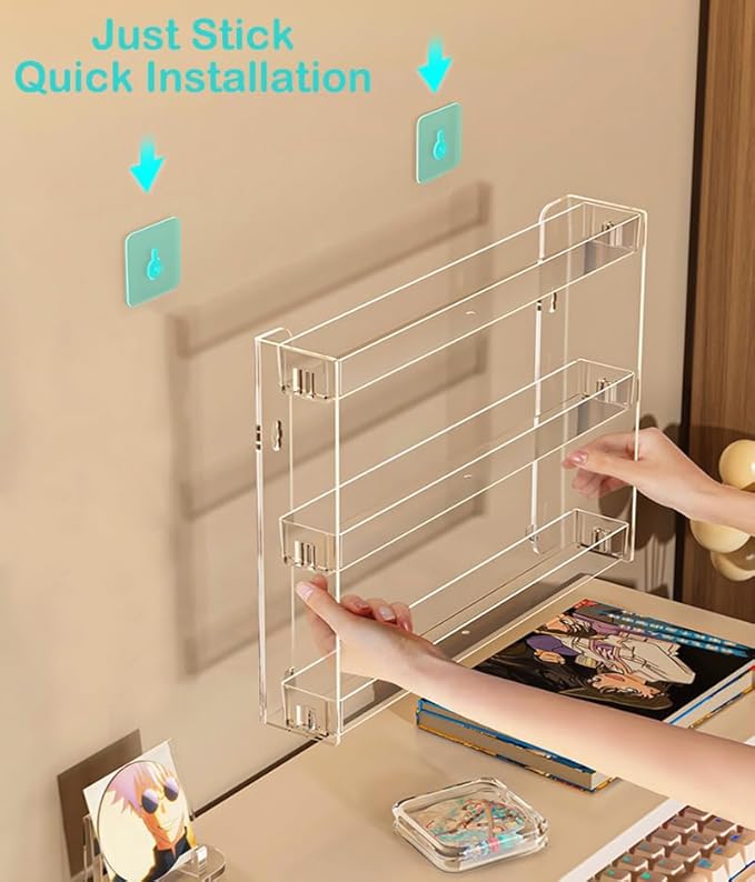 3 Layers Makeup Organizer Wall Mounted, Acrylic Invisible Floating Shelves with Anti-Slip Adhesive Backing, Sunglasses Display Rack, Nail Polish Storage, Clear (1 Pack)