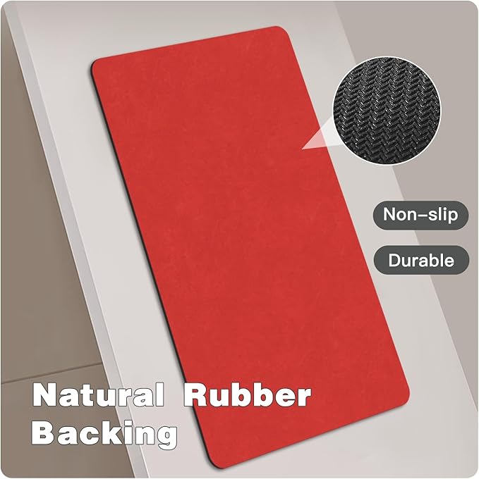 Christmas Bath Mat, Red Bathroom Rugs Non Slip Washable Thin Absorbent Bath Mat Fits Under Door Bathroom Floor Mat Perfect for Bath, Shower, or Sink 16"x24" Red
