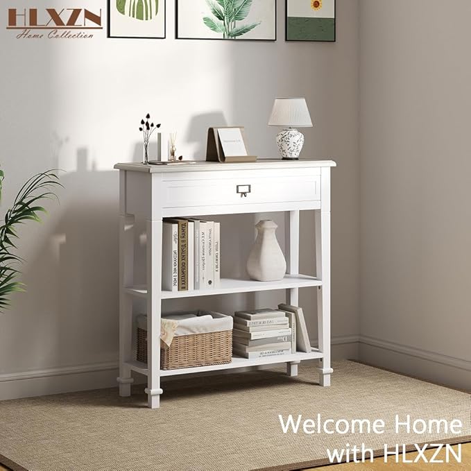 30 Inch Console Table for Entryway, Narrow Entry Table for Living Room Entryway Home w/Drawer and Bottom Shelf, White