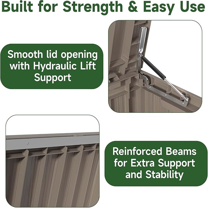 80 Gallon Outdoor Storage Box Waterproof, UV Resistant Resin Deck Box with Hydraulic Rod, Reinforced Stability for Patio, Garden, Striped Gray