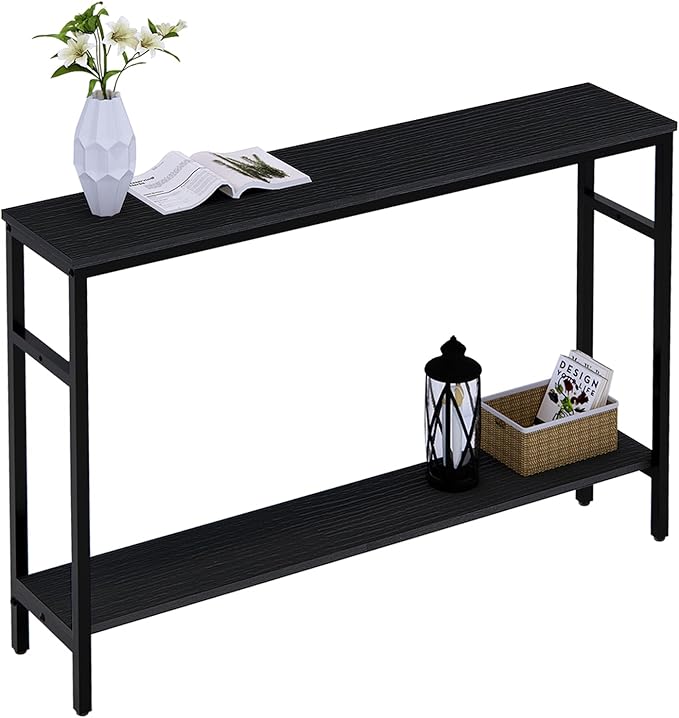 Narrow Console Table, 47 Inch Sofa Table with Adjustable Shelf, 2-Tier Long Skinny Table for Hallway, Entryway, Living Room, Foyer, Black