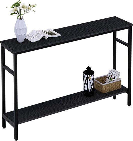 Narrow Console Table, 47 Inch Sofa Table with Adjustable Shelf, 2-Tier Long Skinny Table for Hallway, Entryway, Living Room, Foyer, Black