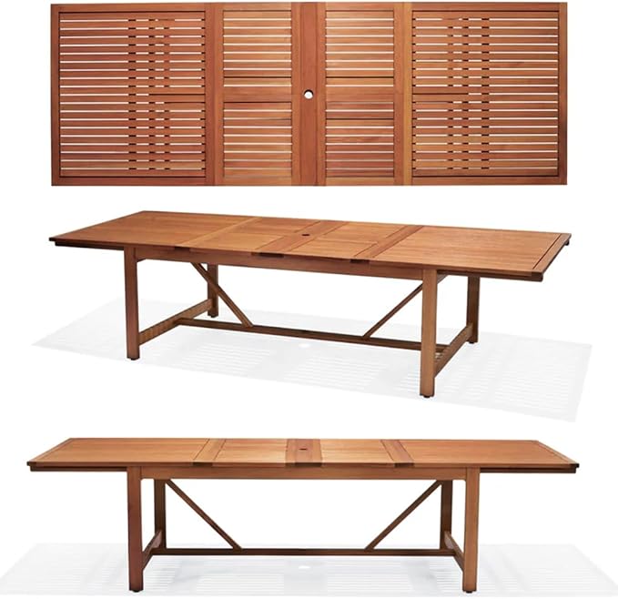 Amazonia Arizona 9-Piece Patio Rectangular Extendable Dining Table Set | Eucalyptus Wood | Ideal for Outdoors and Indoors