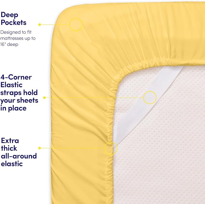 1500 Supreme Collection King Sheet Sets Yellow - Luxury Hotel Bed Sheets and Pillowcase Set for King Mattress - Extra Soft, Elastic Corner Straps, Deep Pocket Sheets, King Yellow