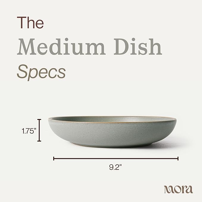 MORA Medium Dishes Set of 4, 30oz Ceramic Pottery Pasta Plate/Wide Bowls - Microwave, Oven and Dishwasher Safe - Peppercorn