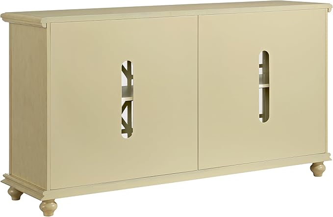 Martin Svensson Home Orsey 63" Solid Wood TV Stand - Antique Cream White Finish - Rustic Style and Parisian Design Inspired - with Two Spacious Cabinets with Adjustable Shelves for Storage.