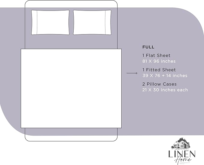 Linen Home 100% Cotton Percale Sheets Full Size, Prelude Purple, Deep Pocket, 4 Pieces Set - 1 Flat, 1 Deep Pocket Fitted Sheet and 2 Pillowcases, Crisp Cool and Strong Bed Linen