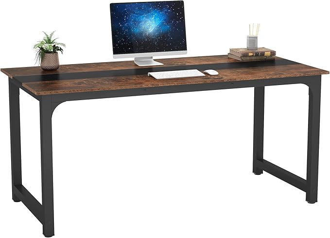 Tribesigns Modern Computer Desk, 70.8 x 31.5 inch Large Office Desk Computer Table Study Writing Desk Workstation for Home Office, Rustic/Black