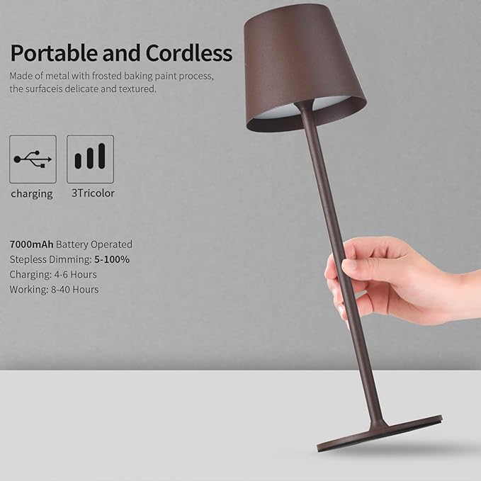 BGFHome Cordless Table Lamp LED Desk lamp,5000mAh Rechargeable Touch Night Light Wireless Minimalist Design for/Restaurant/Bedroom/Bars/Outdoor Party/Camping/Coffee Shop 2Pack