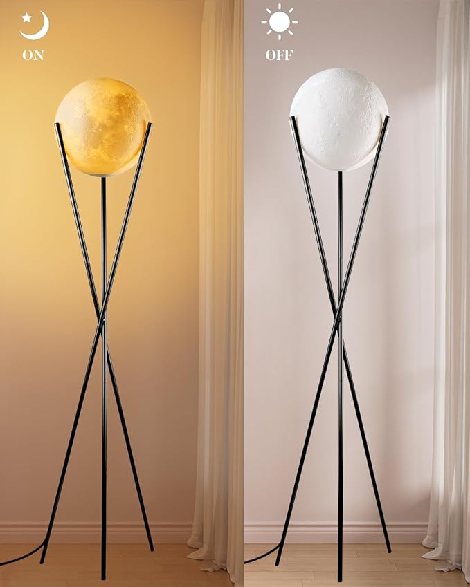 Lightdot 66" Globe Moon Floor Lamp for Living Room Modern Black Tripod Floor Lamp with 3D Printing Frosted Shade E26 300K Bulbs Included Mid Century Tall Pole Lamp for Bedroom Office