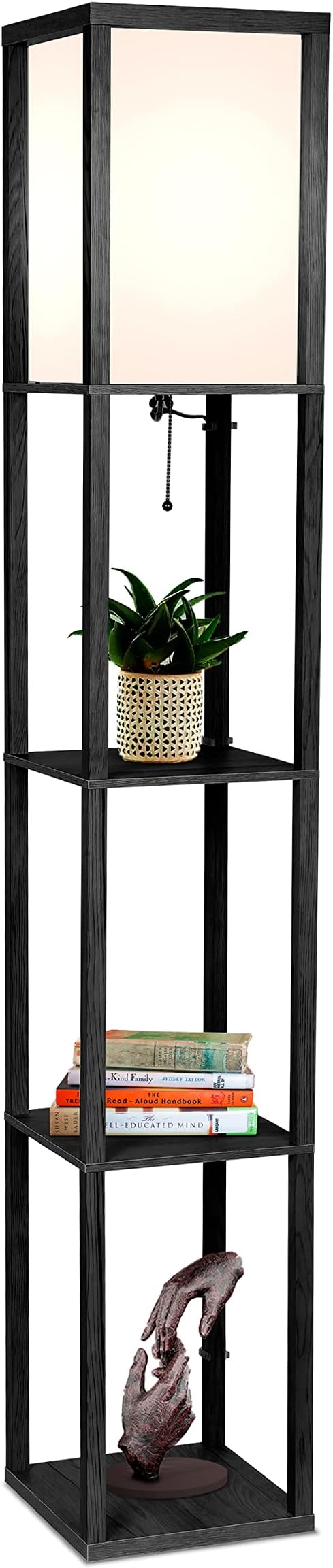 Brightech Maxwell - Modern Shelf Floor Lamp with Shade and LED Bulb Corner Display Lamps Shelves for Living Room, Bedroom Office Black