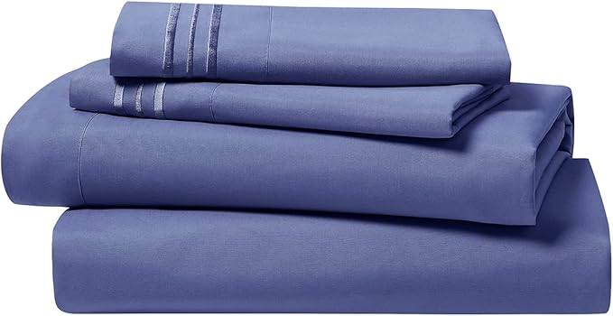 Clara Clark Bed Sheets, Premier 1800 Series 4 Piece Bed Sheet Set, Deep Pocket, Wrinkle, Fade, Stain Resistant, Luxury Soft Bedding Sheets & Pillowcases, Full, Steel Blue