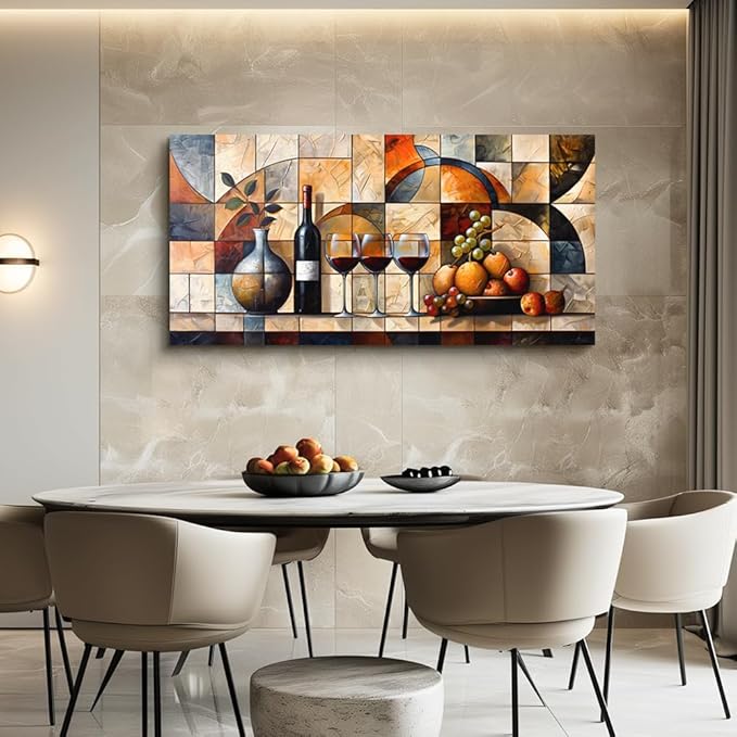 PHAOHUAXM Large Canvas Wall Art For Living Room Abstract Wall Decor For Bedroom Office Wall Decor Wine Glass Mural Restaurant Wall Painting Framed Pictures Artwork Farmhouse Home Decor 24"X48"