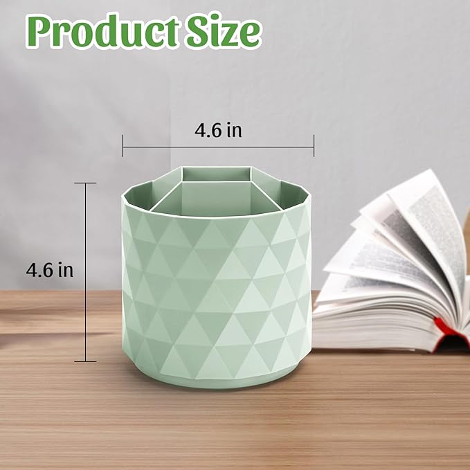 Desk Organizer,Sparkling Diamond-like Pen Holder for Desk 360°Rotating Office Accessories,Pencil Cup with 5 Compartments Storage Box Caddy for Office,School,Home,Art Supply(Green)