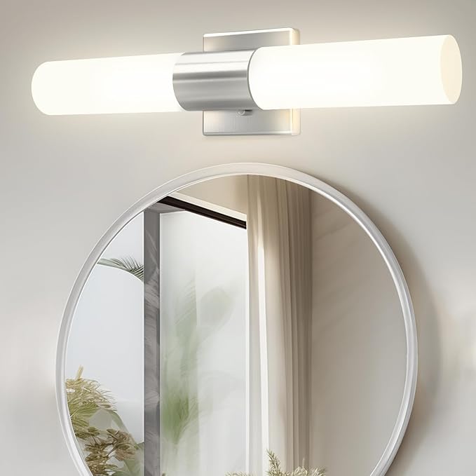 Kalium Bathroom Wall Sconce Fixture, 21 Inch Modern Vanity Lights with Frosted Glass Shade, Indoor Sconces Lighting Wall Decor Lamps for Bathrooms Living Room Stairs Bedroom (Silver)