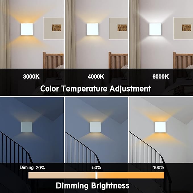 HEQIQEH White Modern Battery Operated Wall Sconces, LED Cube Indoor Up and Down Wall Lamp with Remote Control, Dimmable Cordless Wall Lighting Fixtures for Living Room,Bedside (White - 3 Pack)