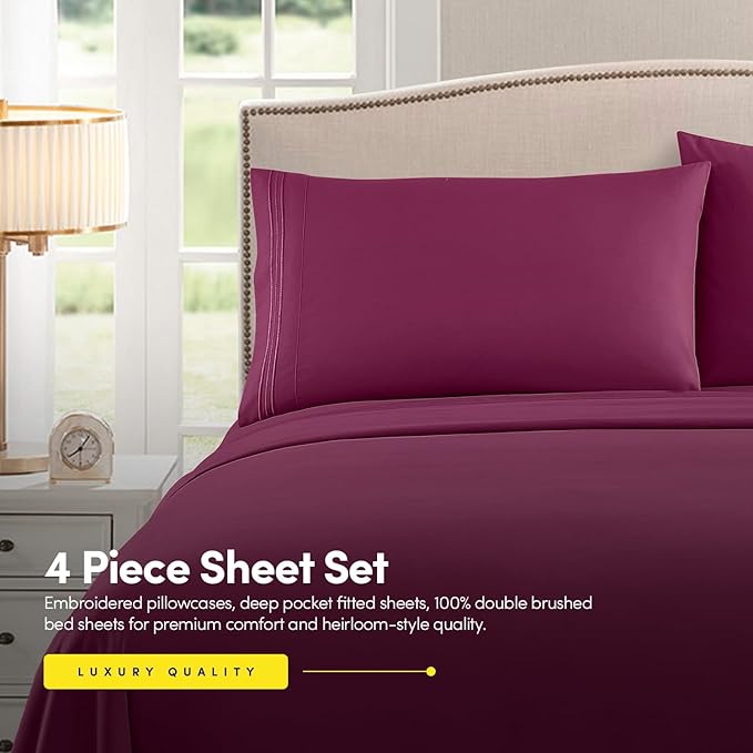 1500 Supreme Collection King Sheet Sets Berry Purple - Luxury Hotel Bed Sheets and Pillowcase Set for King Mattress - Extra Soft, Elastic Corner Straps, Deep Pocket Sheets, King Berry Purple