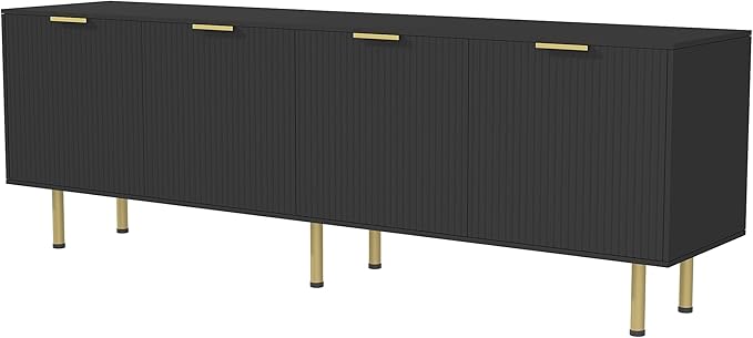 Black TV Stand for TVs up to 80 Inch,Mid Century Modern TV Console,TV Stands for Living Room & Bedroom,Entertainment Center with Storage,Entertainment Stand,TV Cabinet for 55,60,65,70,72,75,80 Inch TV