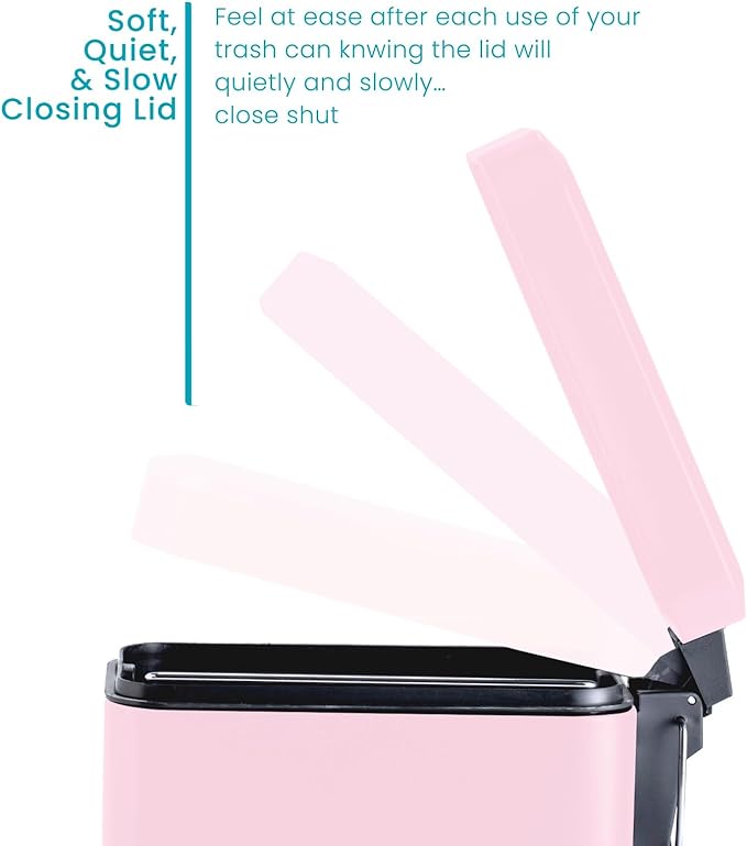 Home Zone Living 3-Pack 1.3 Gallon Small Pink Bathroom Trash Can with Lid and Step Pedal, Stainless Steel Wastebasket with Slim Design for Home and Office, 5 Liters