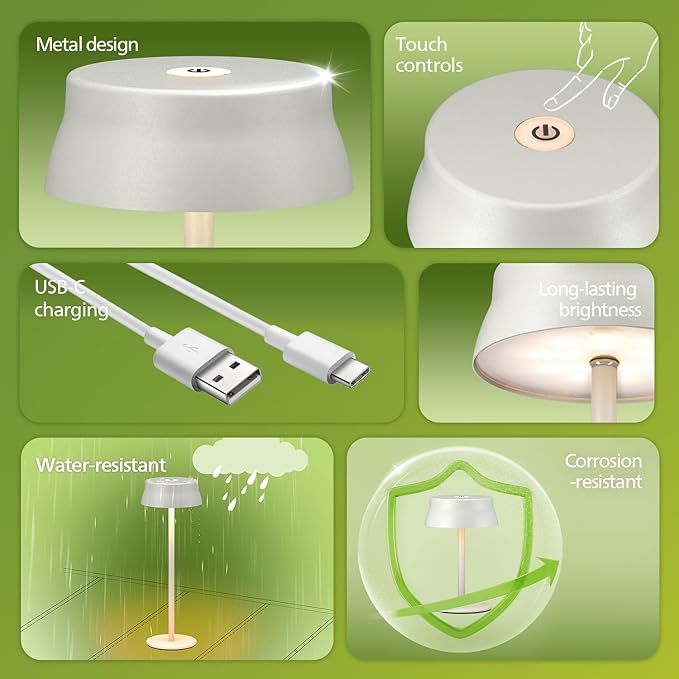 Philips Cordless Table Lamp, Portable Outdoor LED Desk Light,Rechargeable Battery Operated, 2 Adjustable Height, Touch Control & 3 Color Stepless Dimming, Waterproof Lamps for Restaurant/Bedroom