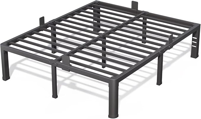 16 Inch Queen Bed Frame with Rounded Corner and Headboard Hole Mattress Retainers 3500 lbs Heavy Duty Support Metal Platform Bed Frame Noise Free No Box Spring Needed Easy Assembly