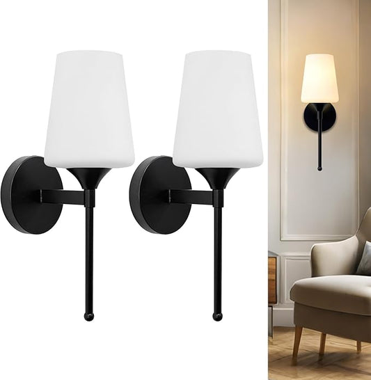 New Bathroom Vanity Light Fixtures 3 Lights Brushed Black Glass Shade Modern Wall Bar Sconce Over Mirror (Brushed Black, 1T 2Pack)