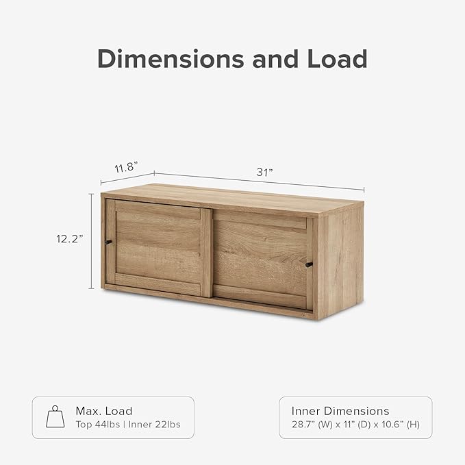 mopio Lauren Floating TV Shelf, Multi-Purpose Modular Under TV Display Shelf, Wall Mounted Wood Television Cabinet, Nightstand, Side Table, End Table, Bedside Shelves for Bedroom (Oak, 31", Single)