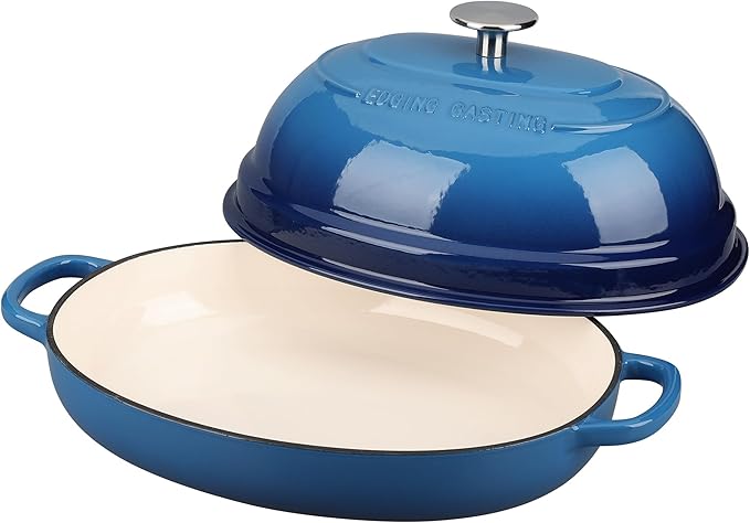 Enameled Oval Cast Iron Dutch Oven Pot with Lid, Bread Dutch Oven for Sourdough Bread Baking, 6QT, Lake Blue