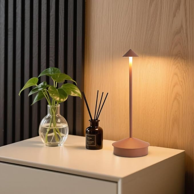 EJQ 2 Pack LED Cordless Table Lamp, Portable 6000mAh Rechargeable Aluminum, Touch Control Outdoor Table Lamp, 3 Color Dimmable Cordless Table Lamps for Restaurant, Patio, Bedroom, Outdoor - Brown