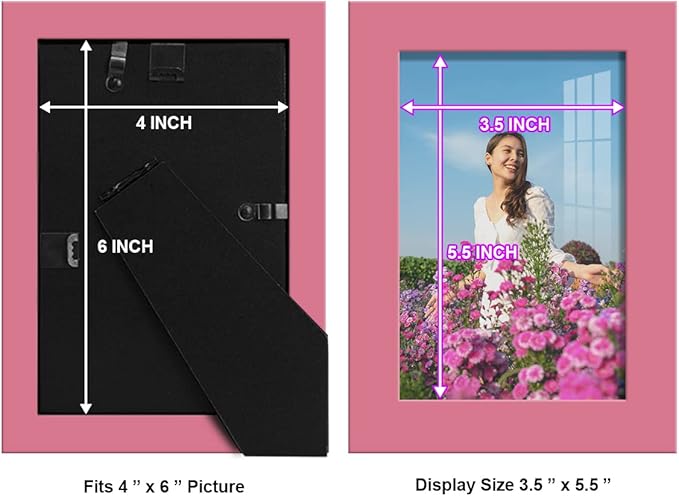 Renditions Gallery 4x6 inch Picture Frame High-end Modern Style, Made of Solid Wood and High Definition Glass Ready for Wall and Tabletop Photo Display, Hot Pink Frame
