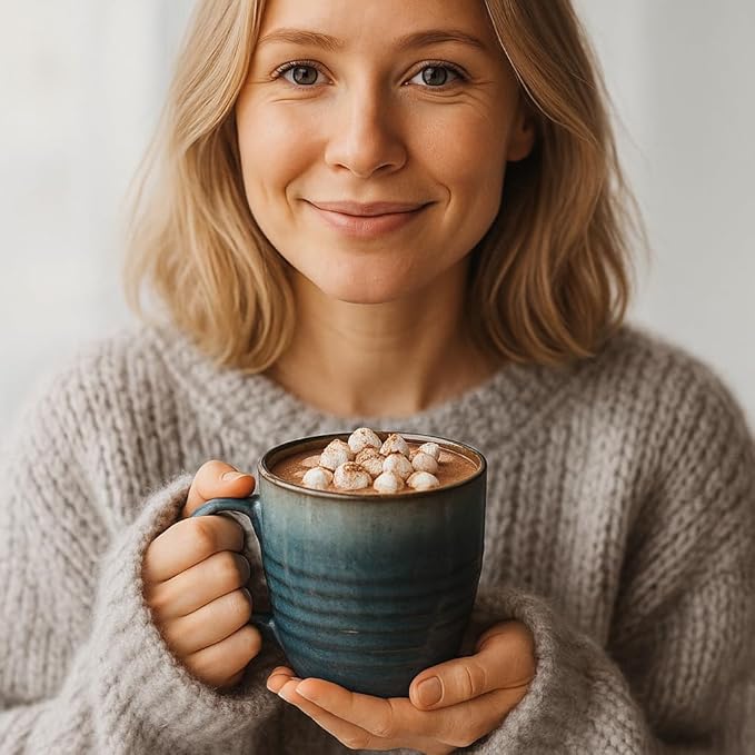 14 oz Coffee Mugs Set of 4, Ceramic Coffee Mugs with Handle – Reactive Glaze Stoneware Coffee Mug Set for Tea, Latte, Cappuccino, Cocoa, Hot Chocolate – Microwave & Dishwasher Safe - Blue