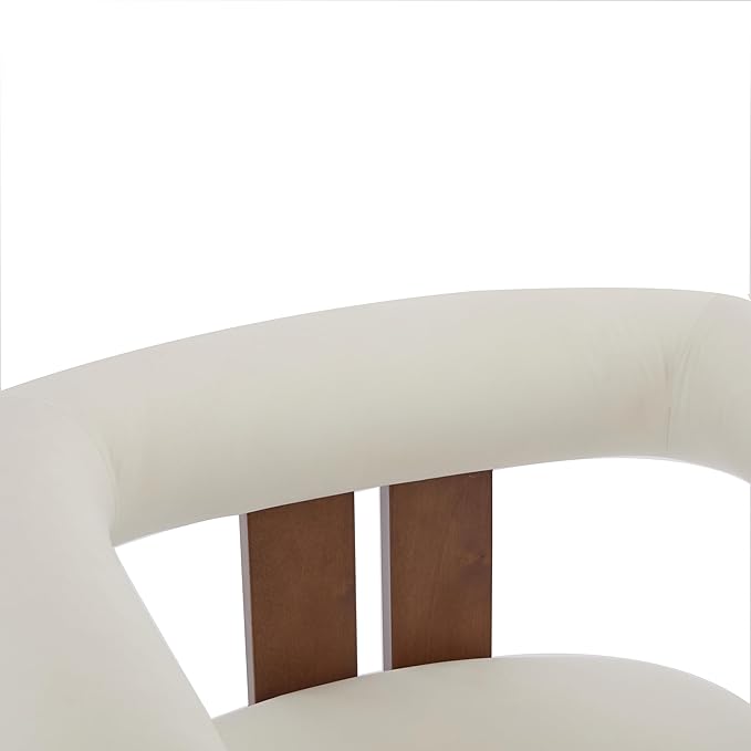 Christopher Knight Home Modern Velvet Upholstered Accent Chair for Living Room, Home Office, Apartment, Arm Chair with Curve Backrest and Birch Wood Legs, Three Legs Structure, White and Brown