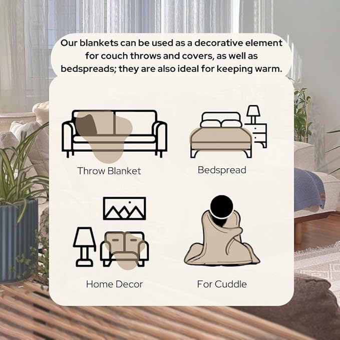 Dalisa 100% Organic Turkish Cotton Throw Blanket - GOTS Certified, Cozy - Perfect for Couch, Bed, and Home Decor - Boho Vintage Knit Alina (Mocha Meringue, 60x80)