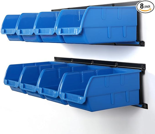 Wallmaster 8-Bin Storage Bins Garage Rack System 2-Tier Orange Tool Organizers Cube Baskets Wall Mount Organizations (Blue)