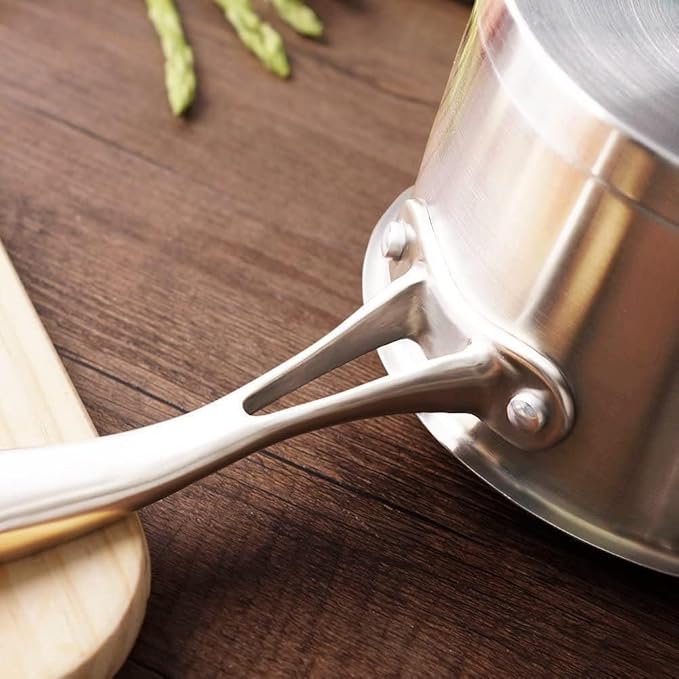 HOMICHEF 1.8 QT NICKEL FREE Stainless Steel Sauce Pan with Lid Coating Free - Non Toxic Matte Polished Stainless Steel Pot with Thick Bottom for Induction