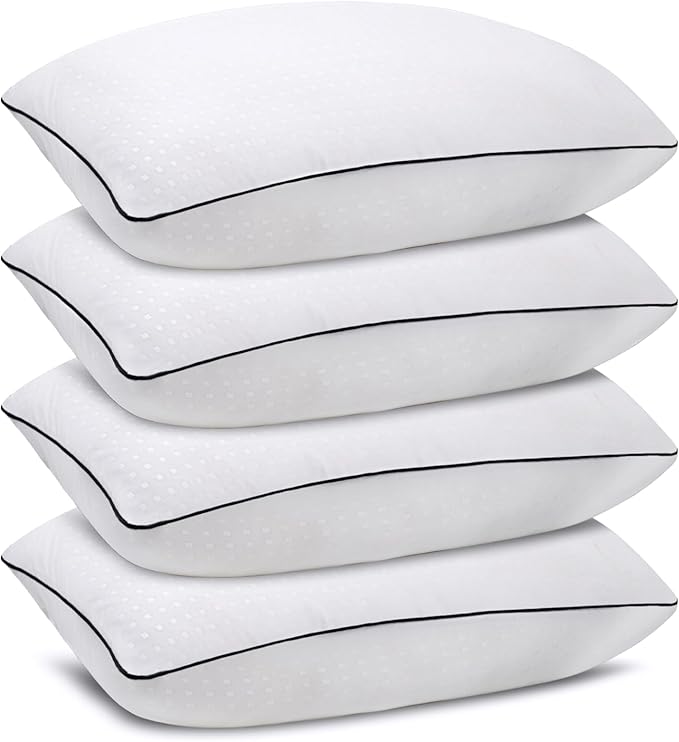 King Size Bed Pillows for Sleeping 4 Pack,Luxury Hotel Pillows,Comfortable and Supportive,Machine Washable,Suitable for Stomach,Back and Side Sleepers.
