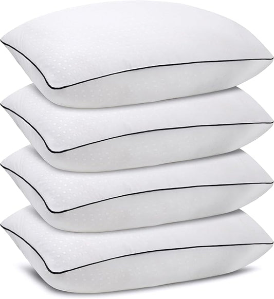 King Size Bed Pillows for Sleeping 4 Pack,Luxury Hotel Pillows,Comfortable and Supportive,Machine Washable,Suitable for Stomach,Back and Side Sleepers.