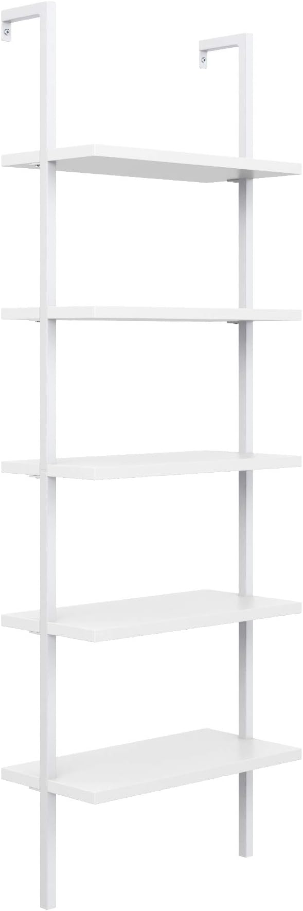 Nathan James Theo 5-Shelf Modern Bookcase, Open Wall Mount Ladder Bookshelf with Industrial Metal Frame, White, Set of 4
