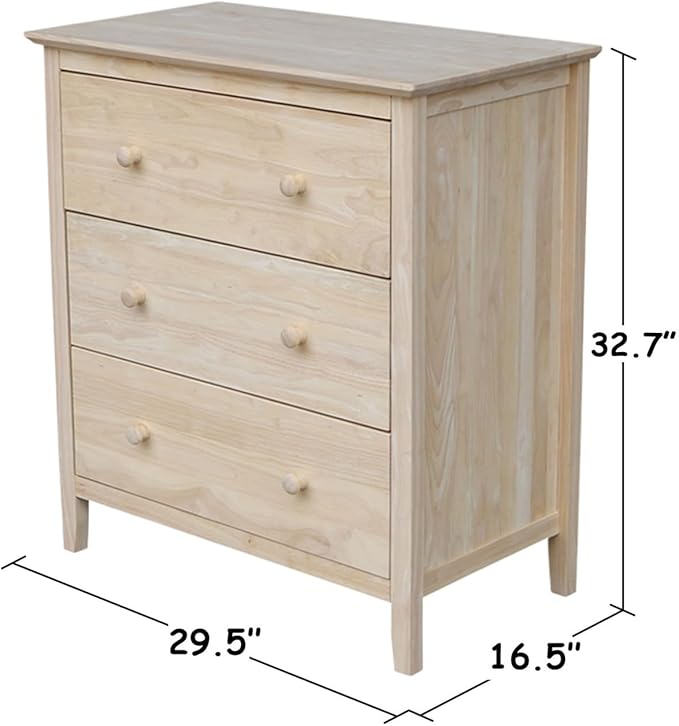 International Concepts Dresser with 3 Drawers, Unfinished