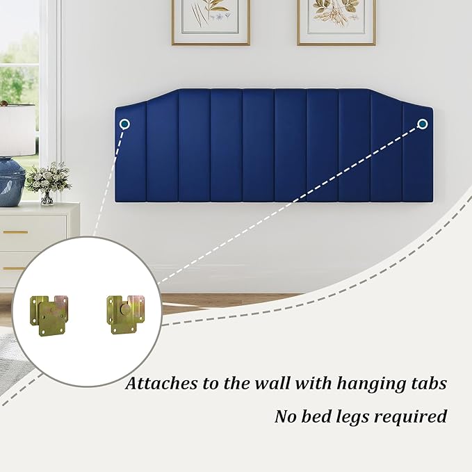 King Size Headboard Only, Velvet Upholstered Headboard King/California King Size Wall Mount and Bed Frame Mount, Featuring High-Density Sponge Padding Easy Assembly Comfort Style-Navy Blue