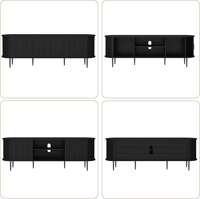 ARTPOWER 70" Modern TV Stand with Tambour Door for TVs up to 80", Entertainment Center with Storage, Fluted Television Consoles for Living Room, Black