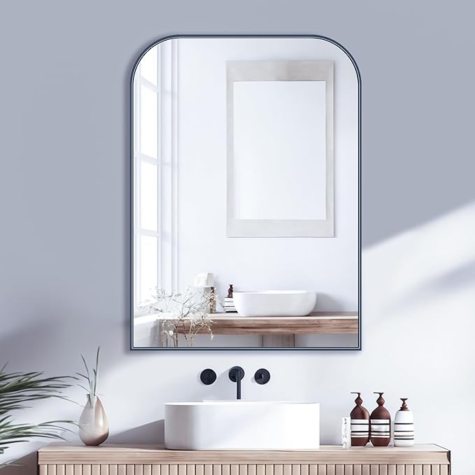 Bathroom Mirror, Wall Mirrors, Black Metal Framed Wall-Mounted Mirrors, Bathroom Vanity Mirror for Over Sink, Living Room, Bedroom, Entryway, 22x30 Inch, Black