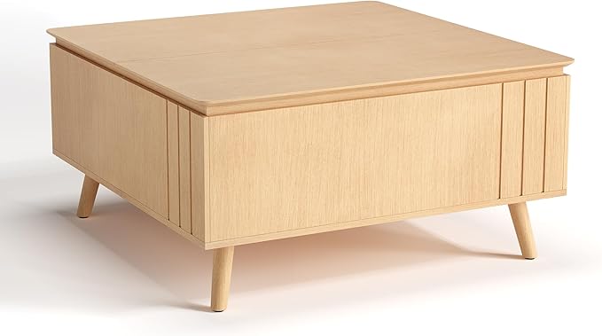 36.2" Lift Top Coffee Table with Storage, Large Square Coffee Tables with Hidden Compartment, Mid Century Modern Center Table for Home Office,Living Room,Oak