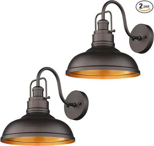 zeyu Gooseneck Wall Lights 2 Pack, 11 Inch Farmhouse Barn Light Fixtures Indoor and Outdoor, Metal Dome Shade in Oil Rubbed Bronze Finish, 016-1B-2PK ORB