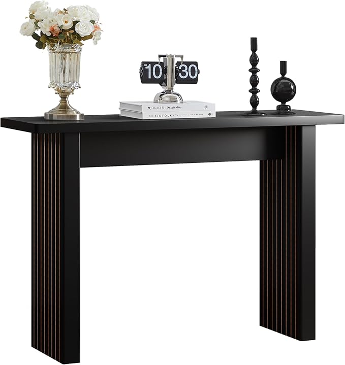 Fluted Entryway Console Table, Wooden Rectangular Sofa Table for Entrance, Narrow Wood Entryway Small Long Entry Table for Hallway, Living Room (Black)