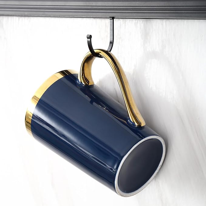 Coffee Mugs,12OZ Ceramic Coffee Mugs Set of 6,Cups with Large Handles for Men Women, Porcelain Big Mug for Tea Latte, Housewarming Wedding Gifts (blue and gold)