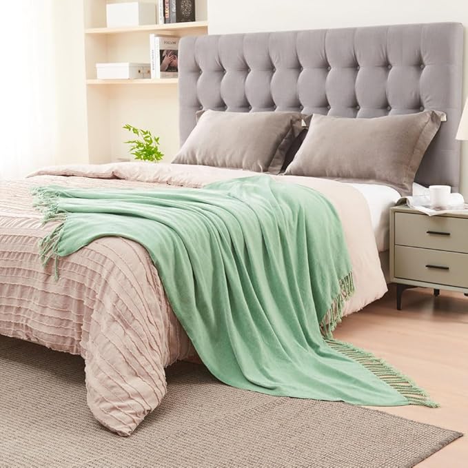 Lunarose Chenille Throw Blanket for Couch | Soft Cozy Lightweight Decorative Blankets Throws for Sofa Chair Bed Picni Beach | All Seasons Suitable (Sage Green, 50''×60‘’)