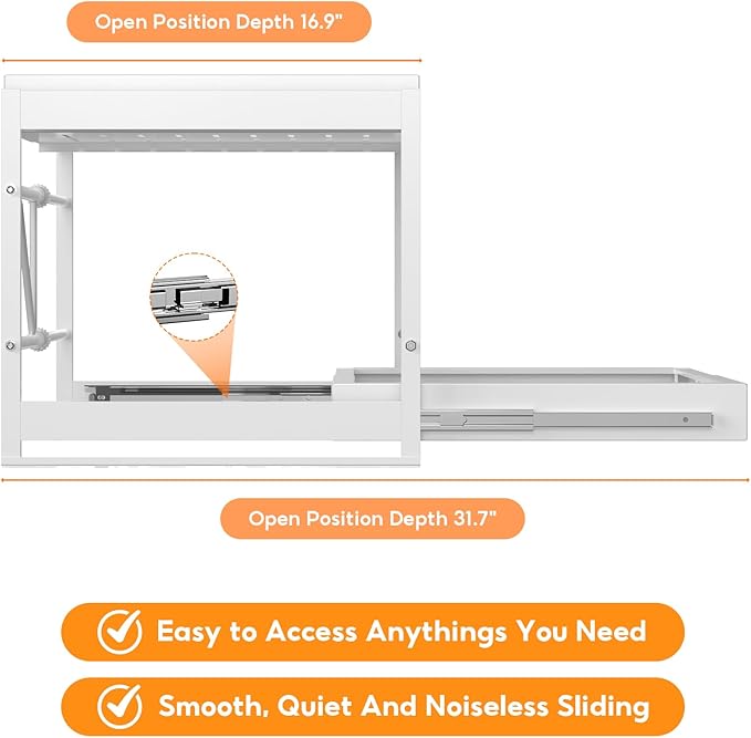 2-Tier Expandable Pull Out Cabinet Organizer, 16.9" Deep Heavy-Duty Slide Rail Slide Out Drawer Organizers with Adhesive Nano Film for Pots, Roll out Shelf Storage for Kitchen & Pantry Storage,White